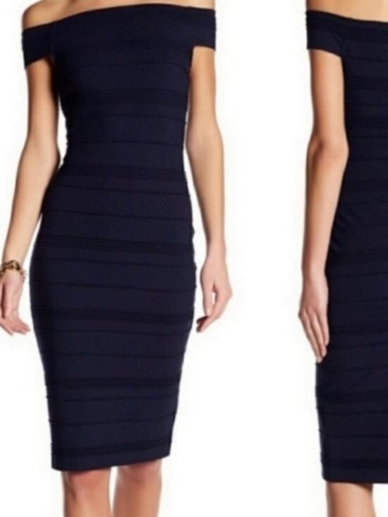 Ted Baker London Dresses & Skirts - Ted Baker Off-The-Shoulder Bandage Midi Dress - Navy Blue & Rose Gold Size 3/US8